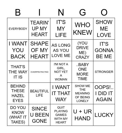 SONGS WRITTEN AND PRODUCED BY MAX MARTIN 1995-2006 Bingo Card