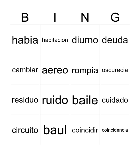 Diptongos Bingo Card