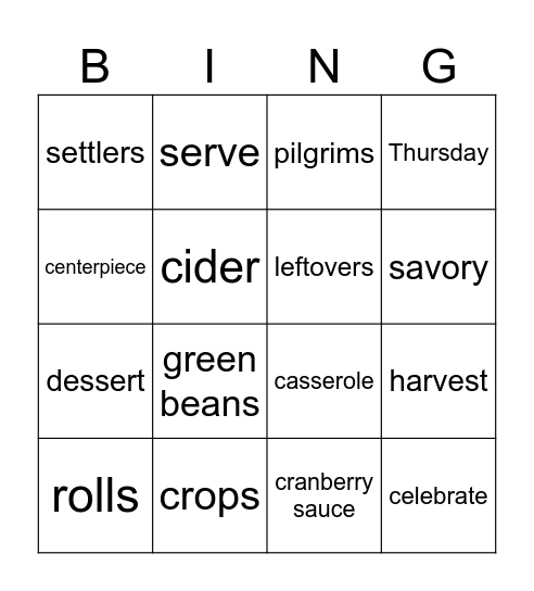 Thanksgiving Articulation Bingo Card