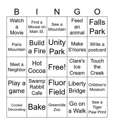 Greenville Fun! Bingo Card