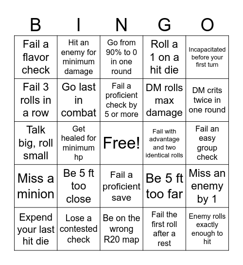 Netherdeep Bingo Card
