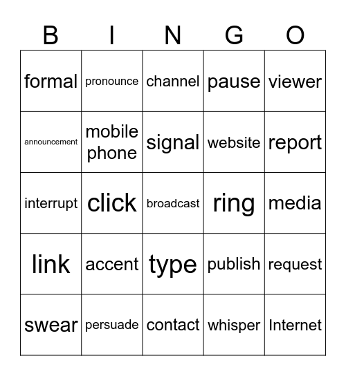 B1 _ Unit 21 Bingo Card