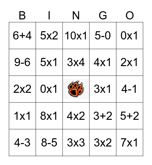 Math Equation Bingo Card