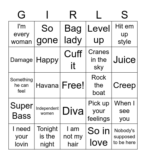 The Girls Bingo Card