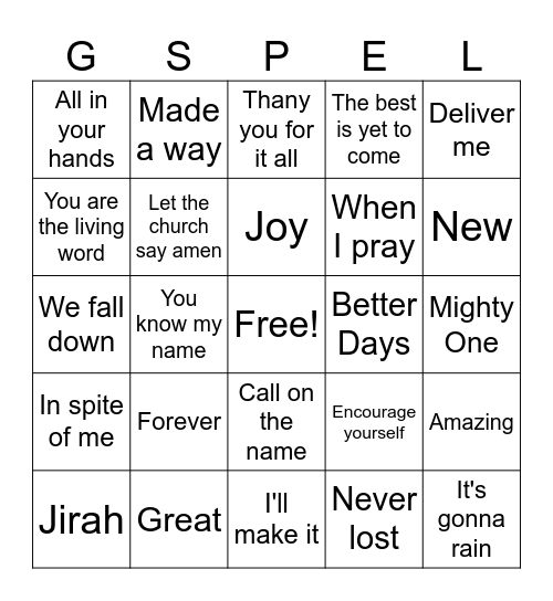 Gospel Bingo Card