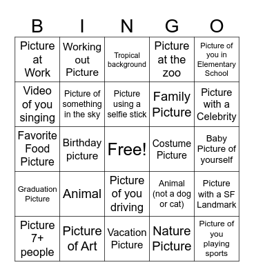 Photo Scavenger Hunt Bingo Card