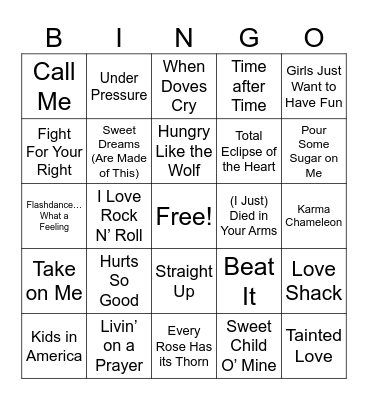 80s Music Bingo Card