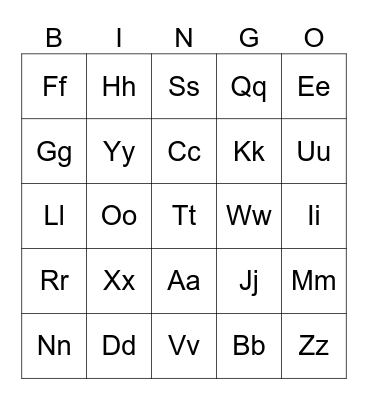 Alphabet Bingo Card