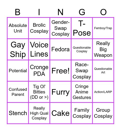 Animecon Bingo 23' Bingo Card