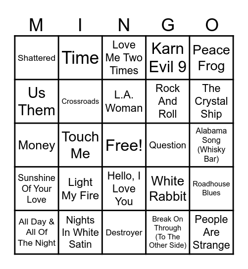 Doors and More Bingo Card