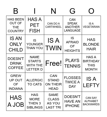 HUMAN SCAVENGER HUNT Bingo Card