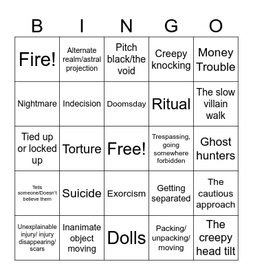 Horror Bingo Card