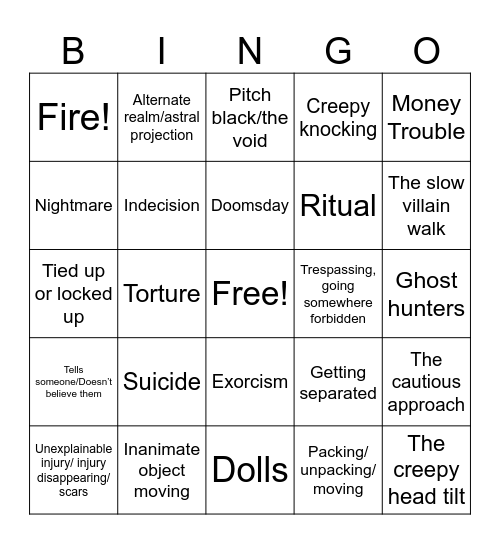 Horror Bingo Card