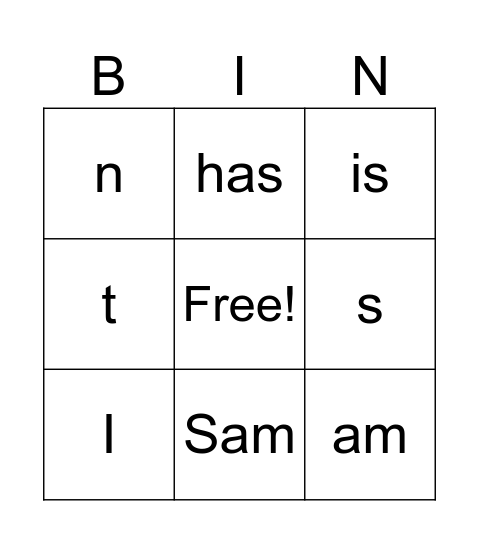 Kindergarten phonics units 1-4 Bingo Card