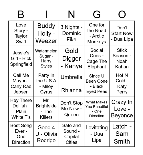 MUSIC Bingo Card