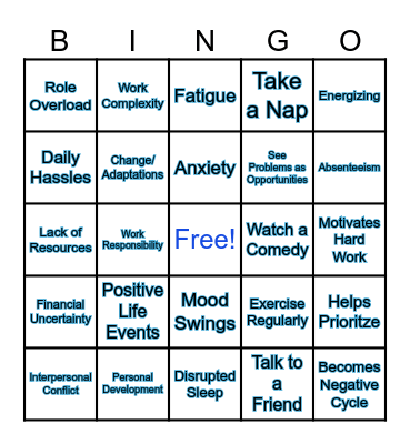 Stress Management Bingo Card