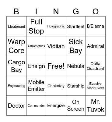 Star Trek Voyager Bingo Card