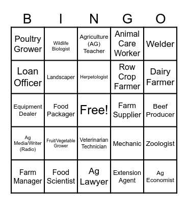 AG Career Bingo Card