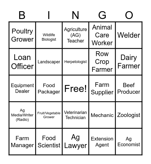AG Career Bingo Card