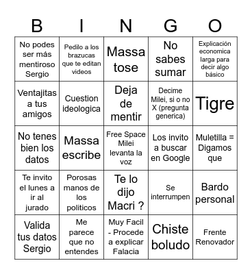 Bingo precidencial Bingo Card