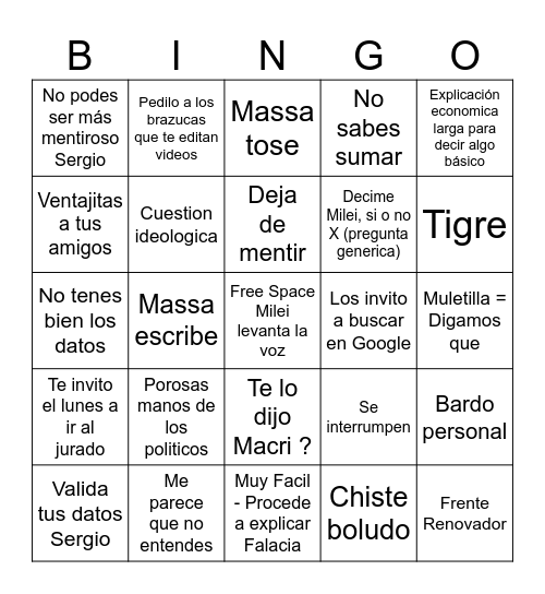 Bingo precidencial Bingo Card