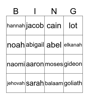 bible bingo Card