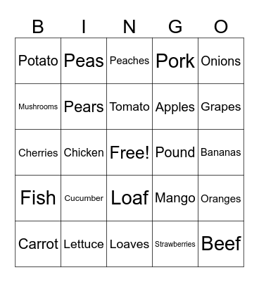 Food Bingo Card