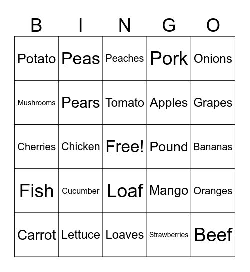 Food Bingo Card