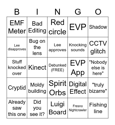 Ghost Watch Bingo Card