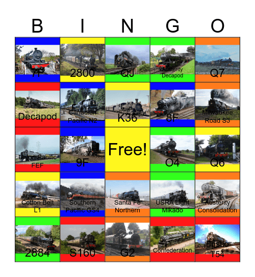 Eight and Ten Coupled Steam Locomotives Bingo Card