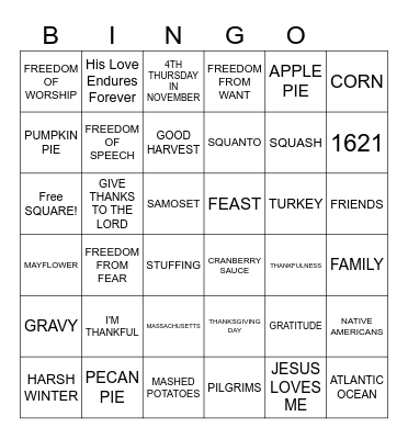 THANKSGIVING Bingo Card