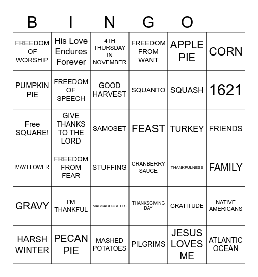 THANKSGIVING Bingo Card