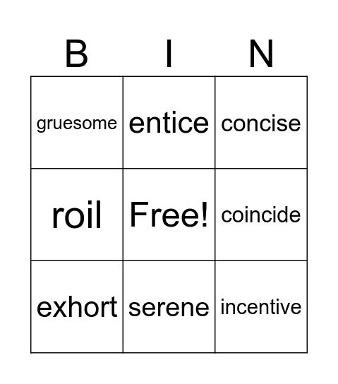 Vocabulary Nov 13-19 Bingo Card
