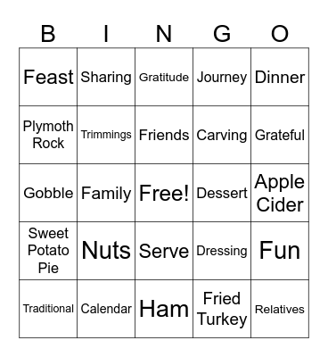 Thanksgiving Bingo Card