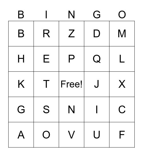 Letter Sounds Bingo Card