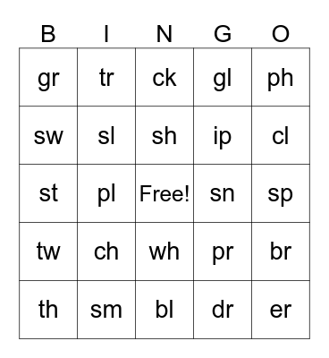 Digraph Sounds Bingo Card