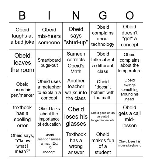 Obeid Physics Bingo Card Bingo Card