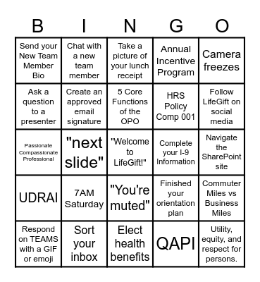 November Orientation Bingo Card