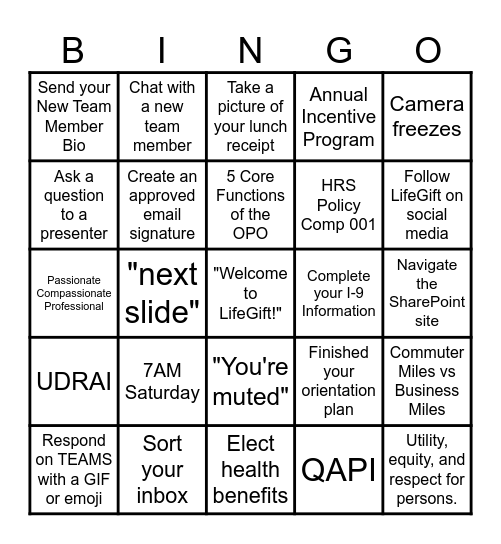 November Orientation Bingo Card