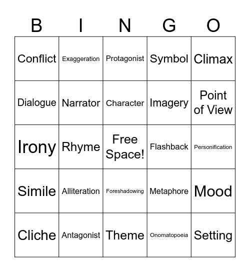 Literary Terms Bingo Card