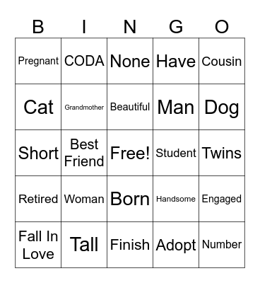 ASL 101 Conversation Hour Week 8 BINGO Card
