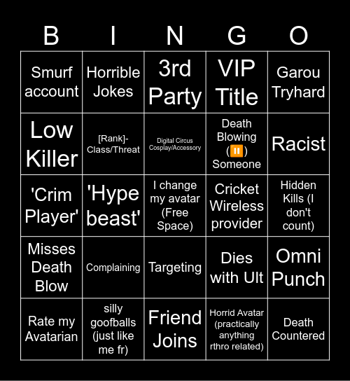 Strongest Battleground's Playerbase Bingo Card