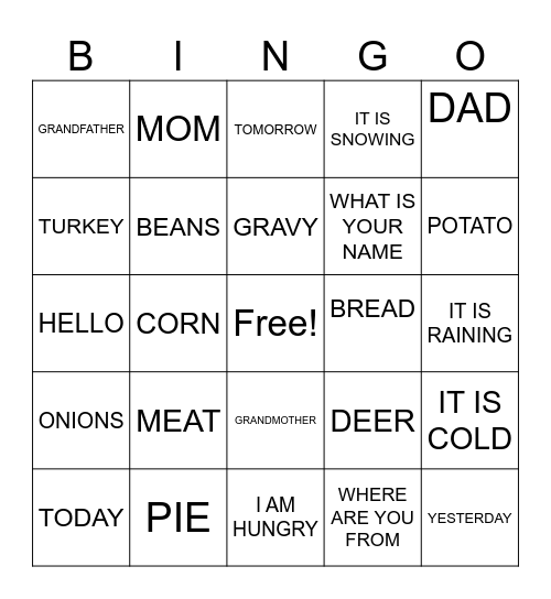 tsa la gi Bingo Card