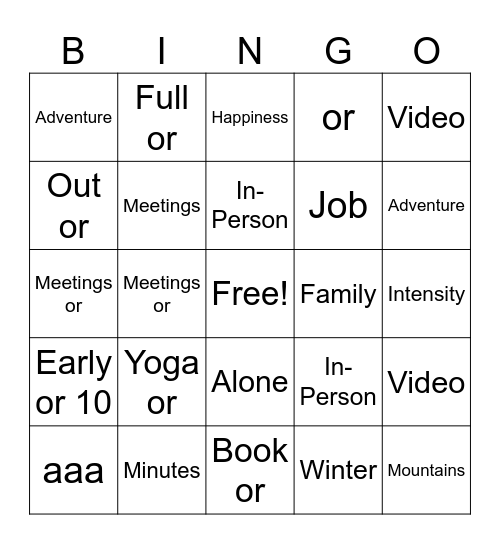 Untitled Bingo Card