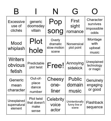 Movie night Bingo Card