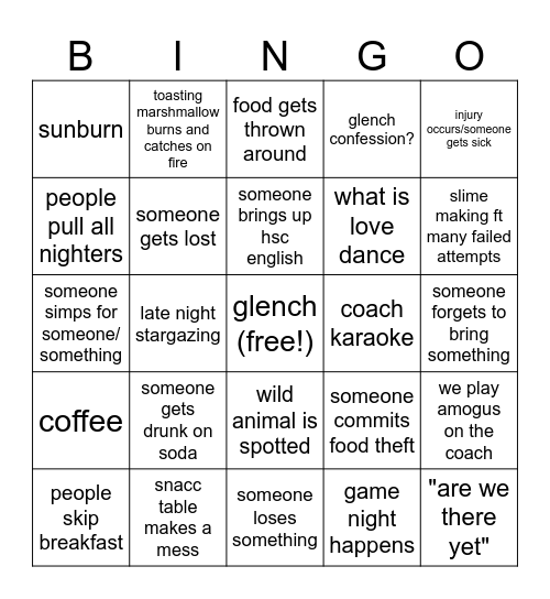 glenchies Bingo Card