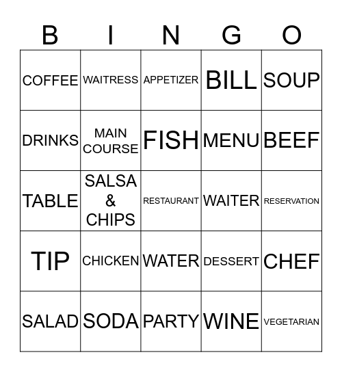 RESTAURANT BINGO Card