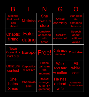 Hallmark Xmas Bingo Card