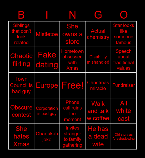 Hallmark Xmas Bingo Card