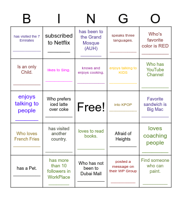 Find Someone Who Bingo Card